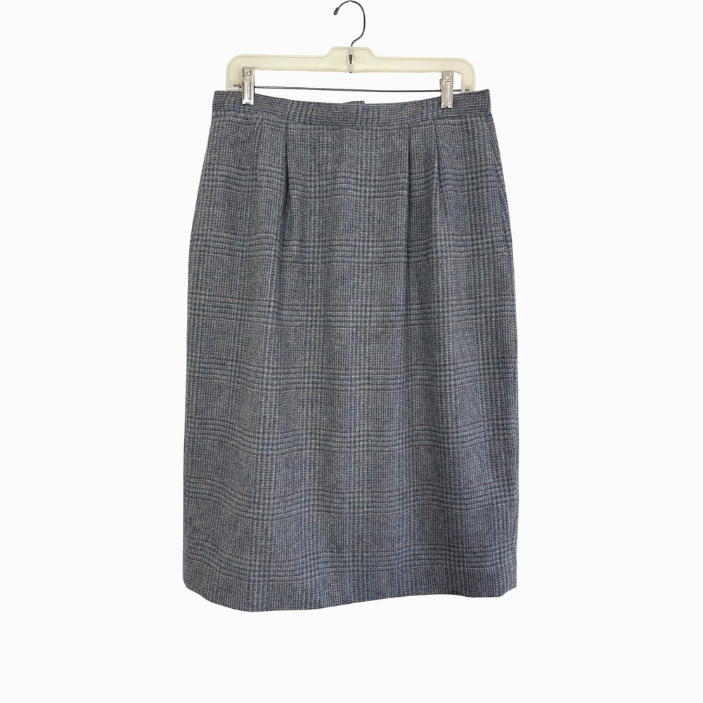 Bretton Place Vintage Wool Skirt Womens Size 14 Gray Plaid Lined Pleated Tartan